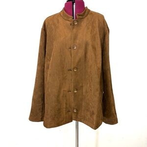 J. Jill NEW Chestnut Brown Vegan Suede Button-Down Classic Barn jacket sz 4X